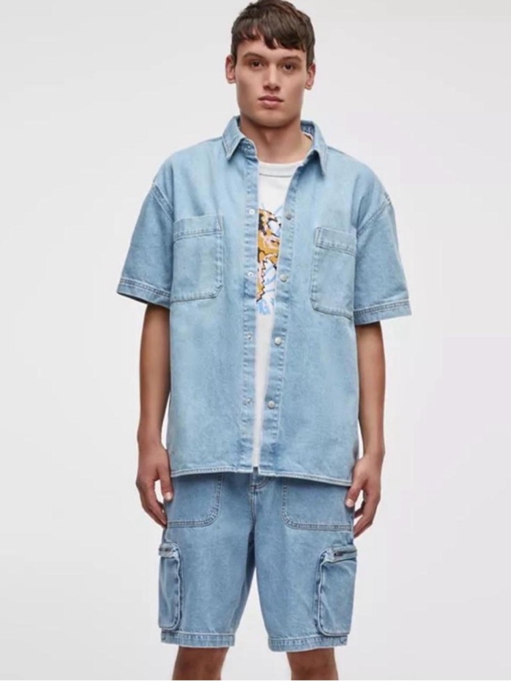 Men's Short Sleeve Denim Shirt - Light Blue